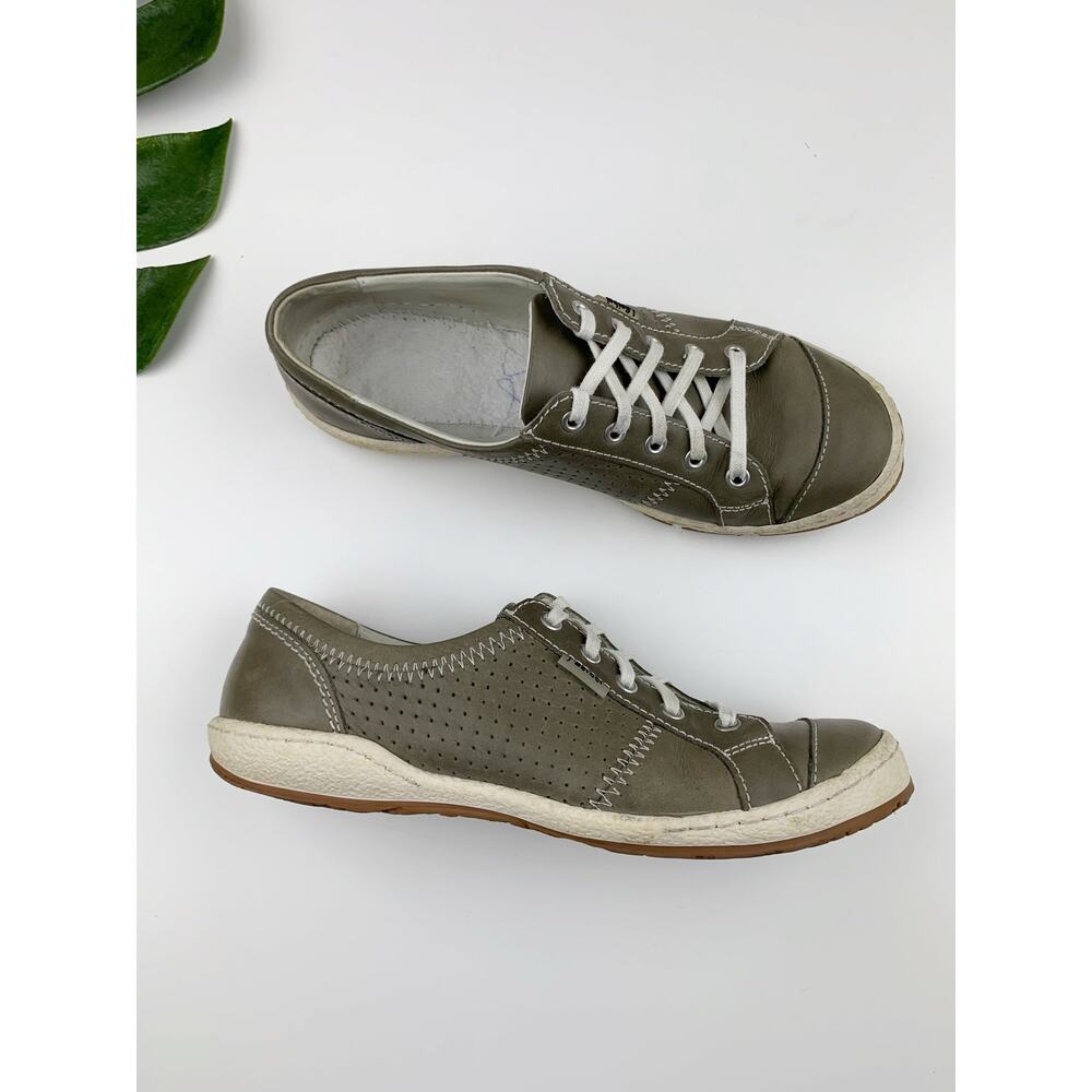 Josef Seibel Caspian Sneakers Gray Green Leather Casual Shoes Womens 37 US 6 6.5